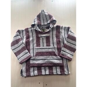 Baja Joe Hoodie Mens XS Gray Maroon Striped Long Sleeve Pullover Sweatshirt